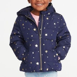 Old Navy Navy Hooded Puffer Jacket with Gold Stars - Kids